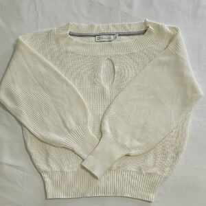 New York & Company Ivory Keyhole Crew Neck Sweater